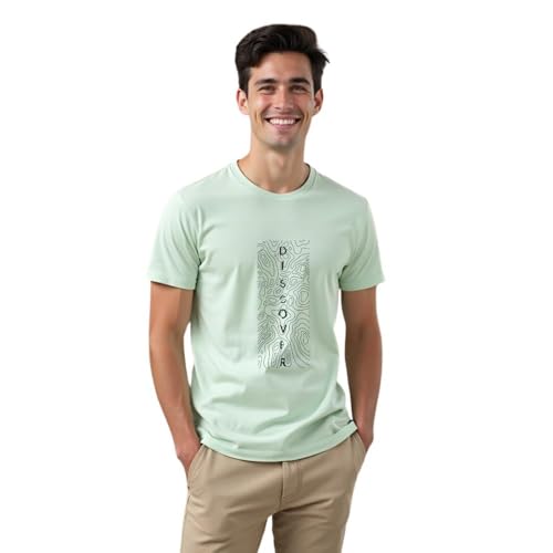 Image of NOBERO Men's Cotton Regular Fit Letter Print T-Shirt