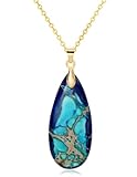 Wovanoo Stone Necklaces for Women Teardrop Gemstone Pendant Necklace 14K Natural Stone Chain Necklaces Blue