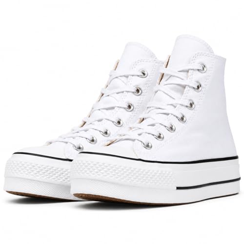 Zapatillas Mujer Plataforma Blancas | Bambas Altas de Lona para Mujer | Sneakers Casual Cómodas y Modernas | Zapatillas Urbanas (Sistema Tallas Calzado EU, Adulto, Números, Mediano, 38)