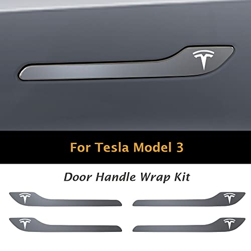 Image of IPG Compatible for Model 3 / Model Y /Juniper Door Handle Decal Sticker Wrap Kit (Set of 4) with Tesla Logo Personalize Your Tesla (Gloss Silver)