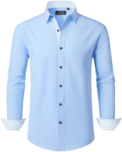J.VER Hemd Herren Regular Fit Businesshemd Freizeit Langarmhemd Männer Knopfleiste Hemden Bügelleichtes Elastiscer Shirt,Hellblau,XL