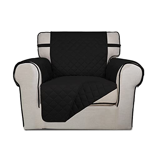 Image of PureFit Reversible Quilted Sofa Cover, Water Resistant Slipcover Furniture Protector, Washable Couch Cover with Non Slip and Elastic Straps for Kids, Pets (Chair, Black /Black)