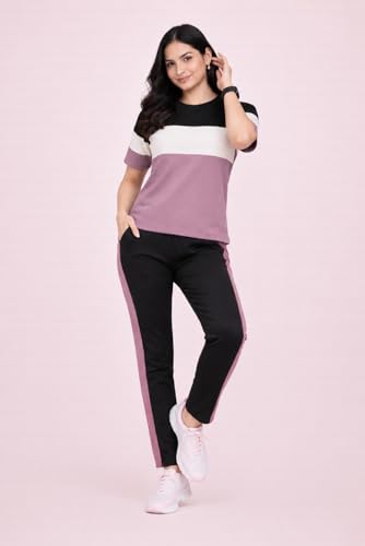 Image of Women's Co-Ord Set | Half Sleeve Round Neck T-Shirt with Matching Track Pants | Stylish Casual Lounge Wear, Travel Wear, Gym Wear & Daily Wear Outfit for Women