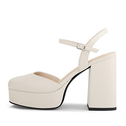 Modatope Platform Sandals For Women White Platform Heels Close Toe Ankle Strap Pumps Womens Chunky Heels Pumps Size 10 #TOP8