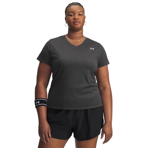Under Armour Women's Velocity Twist Short Sleeve V Neck T Shirt, (001) Black / / Metallic Silver, XX-Large