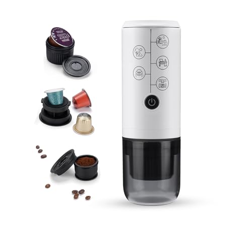HAILASRE 3 in 1 Portable Espresson Machine Eletric Travel Coffee Maker With NS Capsule & Ground Coffee & DolceGusto Pod， USB-type C & Car Charger，17 Bar Filter Coffee Maker(White) without heating