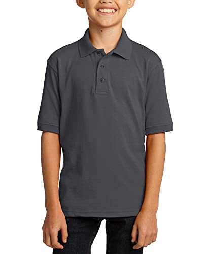 Justblanks Youth Perfect Durable Short Sleeves Core Blend Jersey Knit Polo Shirt - Charcoal - M #TOP6