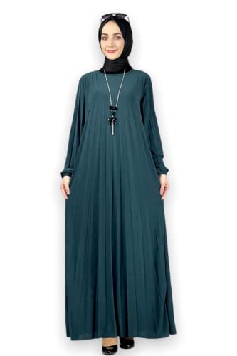 Women Muslim Dress, Long Sleeve Maxi Gown, Islamic Abaya Modest Length Arabic Evening Party Prayer Casual Formal Occasions (Emerald, 12)