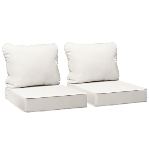 Image of AAAAAcessories Outdoor Seat Cushions for Chairs, Fade-Resistant, Waterproof Patio Furniture Replacement Cushions, 24 inch x 24 inch x 5 inch + 24 inch x 19 inch, Set of 2, Linen White
