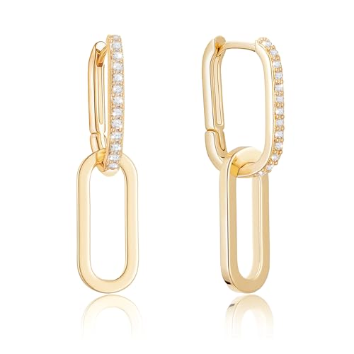 18K Gold Plated Paperclip Earrings For Women Trendy Chain Link Earrings Gold Statement Square Hoop Earrings Rectangle Drop Dangle Earrings Jewelry Gifts For Wedding