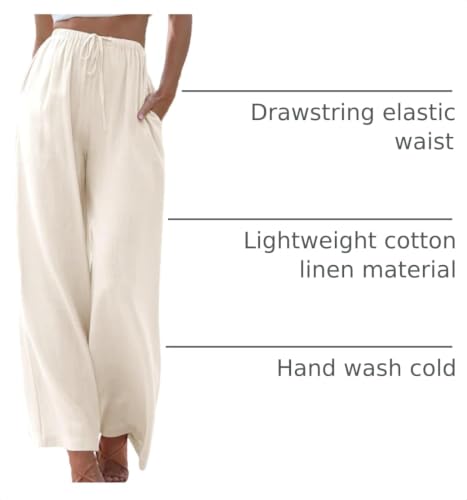 Image of Duyang Womens Cotton Linen Palazzo Pants Drawstring Elastic Waist Casual Wide Leg Trousers with Pockets