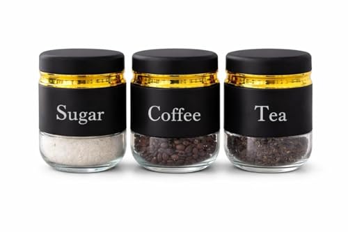 Image of 7Seas 3Pcs Kitchen Canister Set, Tea Coffee Sugar Storage Jars With Air-tight Steel Lid | Kitchen Spice Storage Jars With Name Print For Easy & Quick Find | Kitchen Tea & Sugar Dabba - 350ML (Black)
