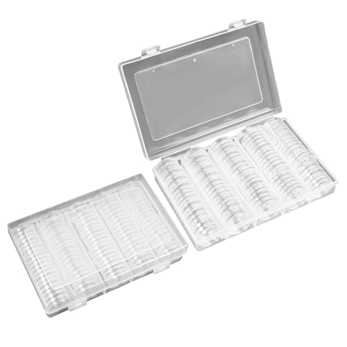 MaxEarn Lot de 200 capsules de 26 mm pour pièce de 2 euros avec boîte de rangement en plastique transparent pour pièces spéciales et de collection