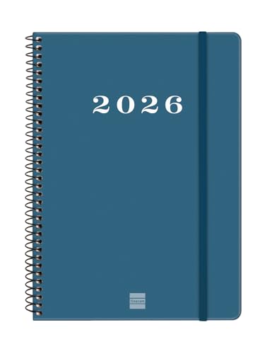 Finocam   Agenda Espiral 2026 1 Día Página | Enero   Diciembre (12 meses) | Agenda Anual 2026 con goma elástica | Tapa Dura Espiral My   Azul   Español