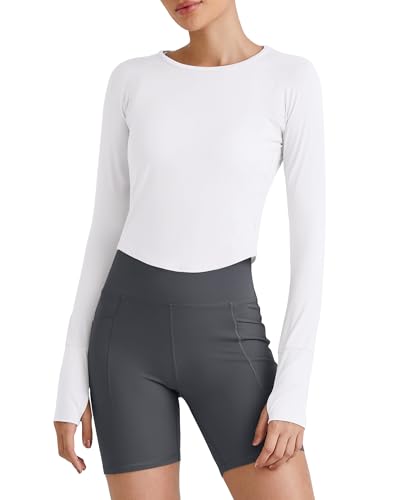 G4Free UPF 50+ Rash Guard for Women Long Sleeve Workout Tops Lightweight Crop Length Sun Shirts UV Protection Athletic Hiking