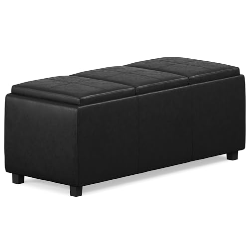 SIMPLIHOME Avalon Storage Ottoman - 42 inch Wide Upholstered Vegan