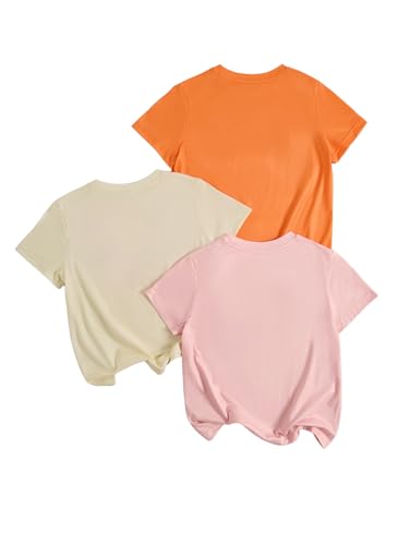 Image of RoseSeek Girl's Shirts 3 Packs Star Butterfly Graphic Tees Crew Neck Short Sleeve T Shirt Casual Tops