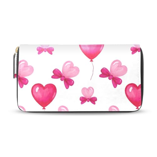 Long Wallets Leather Bifold Wallet for Women Love Balloon with Zipper Credit Card Holder Large Capacity