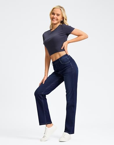 Image of Rammus Straight Leg Jeans for Women | Stretchy, Pull on, Sweatpant Jean, High Waisted, Denim Pants, Trendy, Jeggings, Bootcut, Comfortable
