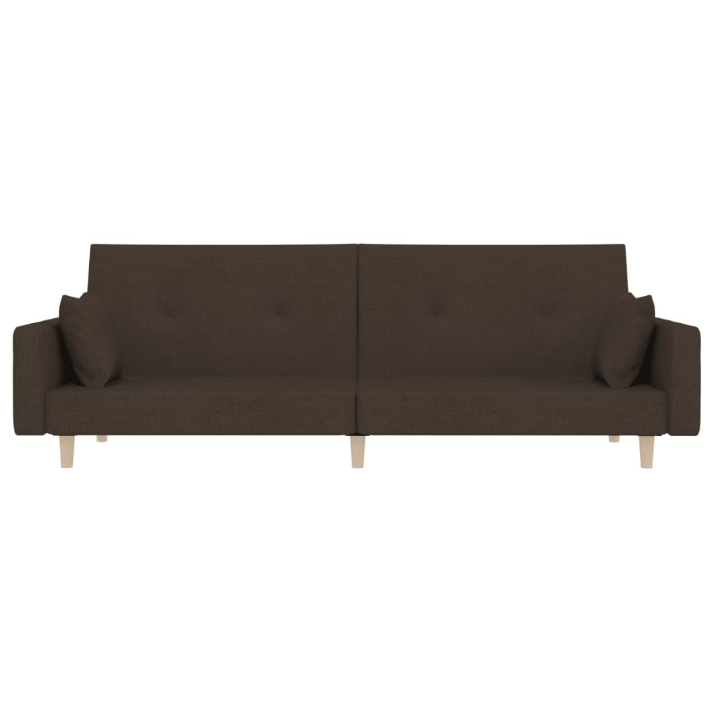 Sofá cama plegable de 2 plazas con 2 cojines en color marrón oscuro, sofá cama con marco de madera resistente para salón y oficina, sensación cómoda gracias a su funda de tela transpirable