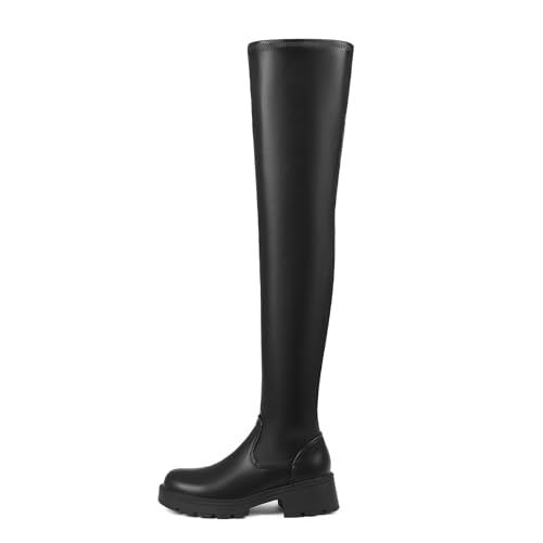 AOSPHIRAYLIAN Womens Over The Knee High Boots Chunky Heel Slip On Faux Leather Riding Surgical Stretch Thigh High Boots2