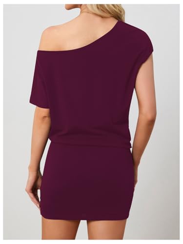 Image of SOLY HUX Women's Off The Shoulder Mini Dress Going Out Asymmetrical Neck Short Sleeve Casual Bodycon T Shirt Dresses