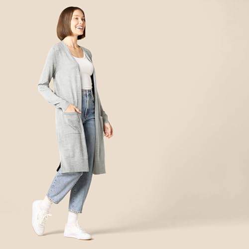 Amazon Essentials Damen Leichter, Länger Geschnittener, Langärmliger Cardigan-Pullover Mit Offener Vorderseite (In Übergröße Erhältlich), Hellgrau Meliert, S