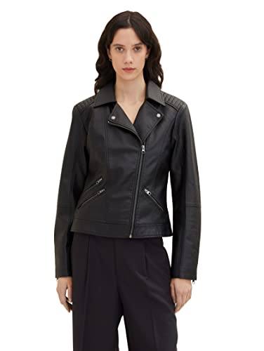 TOM TAILOR Damen 1036488 Basic Lederjacke, 14482 - Deep Black, M