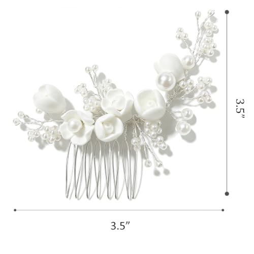 Peine para el cabello de flor perla plateada 3.5 pulgadas miniatura 4