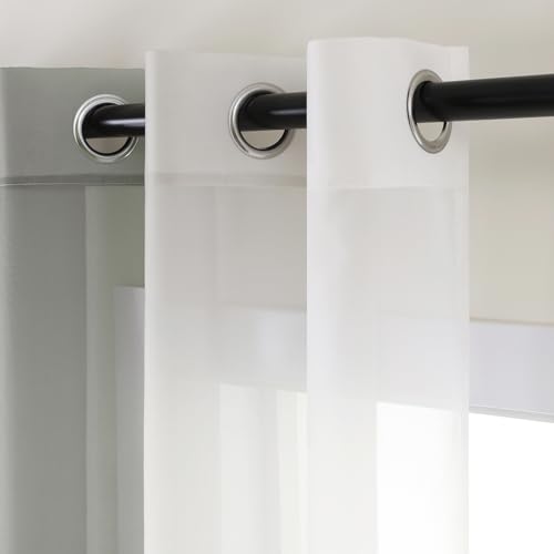 L.Z.E Grey White Voile Curtains for Living Room Light Gray Ombre Sheer Curtains & Drapes for Bedroom Kitchen Bay Windows Transparent - Image 2