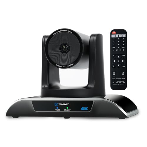 TONGVEO 4K PTZ Camera with AI-Powered Auto-Tracking 5X Digital Zoom USB 3.0 120-Degree Wide-Angle PTZ Webcam for Video Conference YouTube/Teams/Zoom Meeting Live Streaming