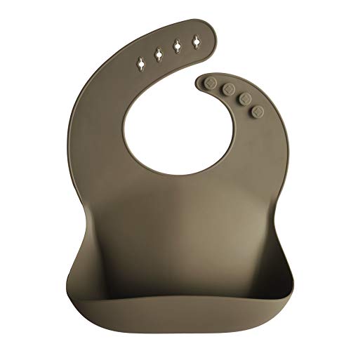 mushie Silicone Baby Bib | Adjustable Fit Waterproof Bibs (Khaki)