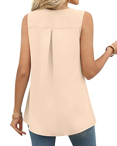 Anyally Plus Size Women's Summer Sleeveless Chiffon Tunic Tank Tops Dressy Casual Blouse Loose V Neck Work Shirts, 3Xl Khaki #TOP3