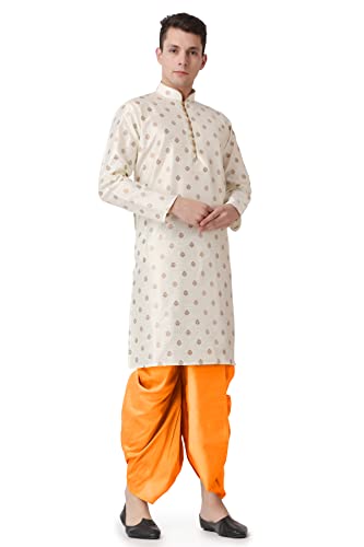 Image of Royal Kurta Men's Silk Blend Printed Kurta Dhoti Set