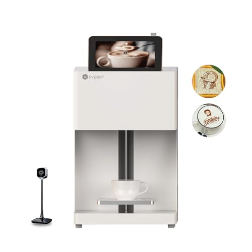 EVEBOT Coffee Latte Art Machine EB-Pro Customized Photo Selfie Printing with Camera Cake Desserts DIY Personalized Decoration for Cafes Bars Museums, Brown FancyBox - White