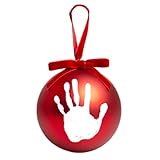Kate & Milo Baby Handprint Footprint Ornament Kit – Keepsake Red Christmas Ball with Paint, Marker & Ribbon – Newborn Holiday Memory Gift