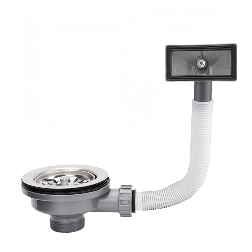 Kitchen Sink Waste Kit ZINGKING Stainless Steel-Sinks Overflow Kit 114mm Kitchen Sink Strainer with Overflow Pipes & Square Drain Cover