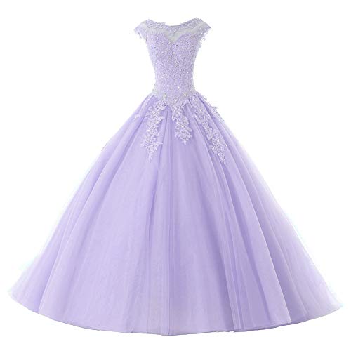 Ball Gown Quinceanera Dresses Tulle Long Prom Party Gowns Sweet 16 Formal Dress Lilac US 4