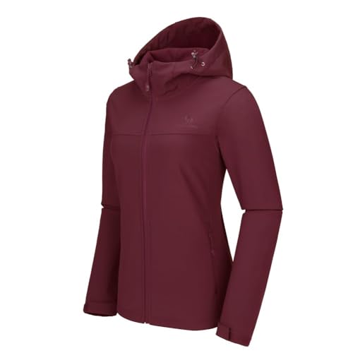 CAMEL CROWN Chaqueta softshell con forro polar para mujer, impermeable, resistente al viento, ligera, aislada, cortavientos, senderismo, camping, Púrpura, XL