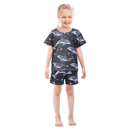 ALAZA Dolphin Space Sky Star Pajamas Short Sleeve 2 Piece Sleepwear Top and Bottom Pajama Set Unisex3