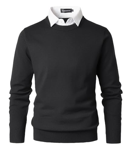 Harbrosrce Pull Homme avec Col Chemise Factice 2 in 1 Pull-Over Manches Longues sous-Pull Tricot Basique Pulls