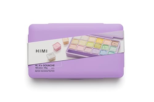 HIMI Jelly Cup Gouache Set 18 Paint Colours Purple Case Add Water to Reactivate Smooth Gift Artist Art Supplies Large Scale Art Work to Fine Details Ready to use Rich Gouache Colors