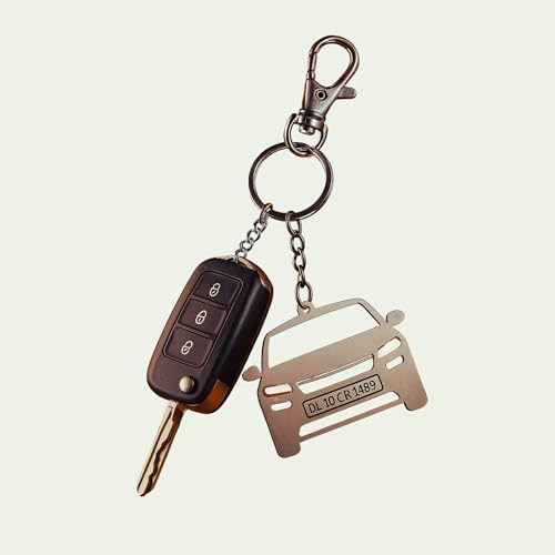 Image of Personalized Laser Engraved Stainless Steel Car Keychain Custom Silver Matte Finish Keyring with Number for Men Ideal Gift for Car Lovers, Father�s Day, and Special Occasions