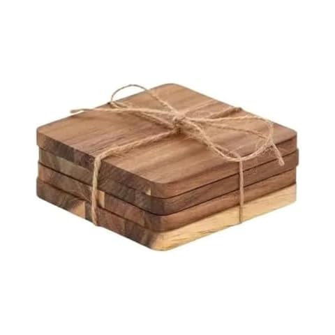 Divine Glance Wooden Coasters for Drinks - Natural Acacia Wood Drink Coaster Set for Drinking Glasses, Tabletop Protection for Any Table (Square Set of 12) Cover