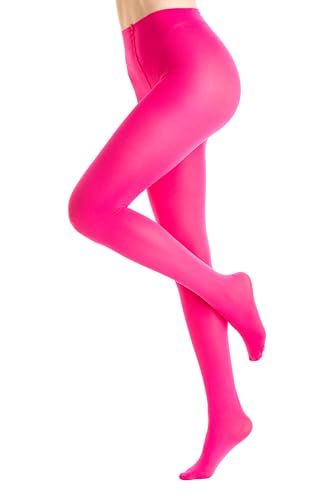Gi&Gi Medias coloridas opacas para mujer, 50 denier, con microfibra suave, cintura cómoda y refuerzo de algodón, FUSCIA, Large-X-Large