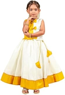 Stanwells kids Red & Gold Baby girls Traditional Ethnic Kerala Kasavu Style Banarasi Silk Lehenga Choli Set