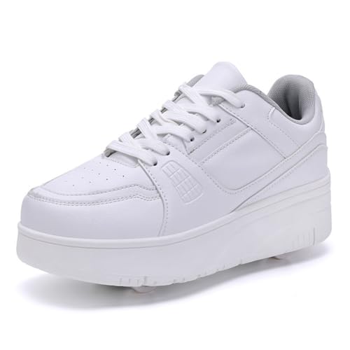 Kids Roller Skate Shoes Roller Sport Sneakers Shoes for Boys Girls with 4-Wheels Unisex Child Retractable Sneakers Shoes for Birthday Children Show Gift, 808 White