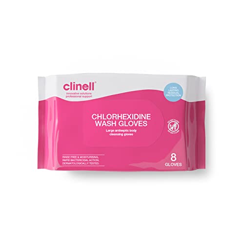 Clinell Chlorhexidine Wash Gloves - Pack of 8 Gloves - Body Wipes, Rinse Free Solution, Kills Bacteria, Dermatologically Tested - for Patients, Elderly & Disabled - Pink