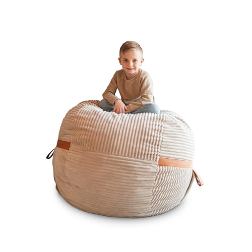 Image of Big Joe Fuf 4Ft Foam Bean Bag Chair with Removable Cover for Kids, Teens, Vanilla Latte, Corded Plush, 4 Foot Large Reading and Gaming Seat
