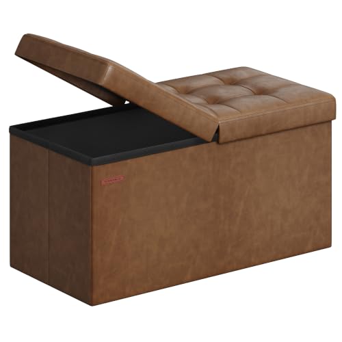 Image of SONGMICS 30 Inches Folding Storage Ottoman Bench with Flipping Lid